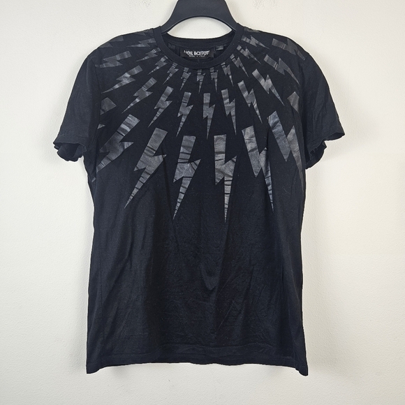 Neil Barrett Jersey FAIR-ISLE THUNDERBOLT Crewneck T-shirt Tone-on-tone Print S - Picture 1 of 8